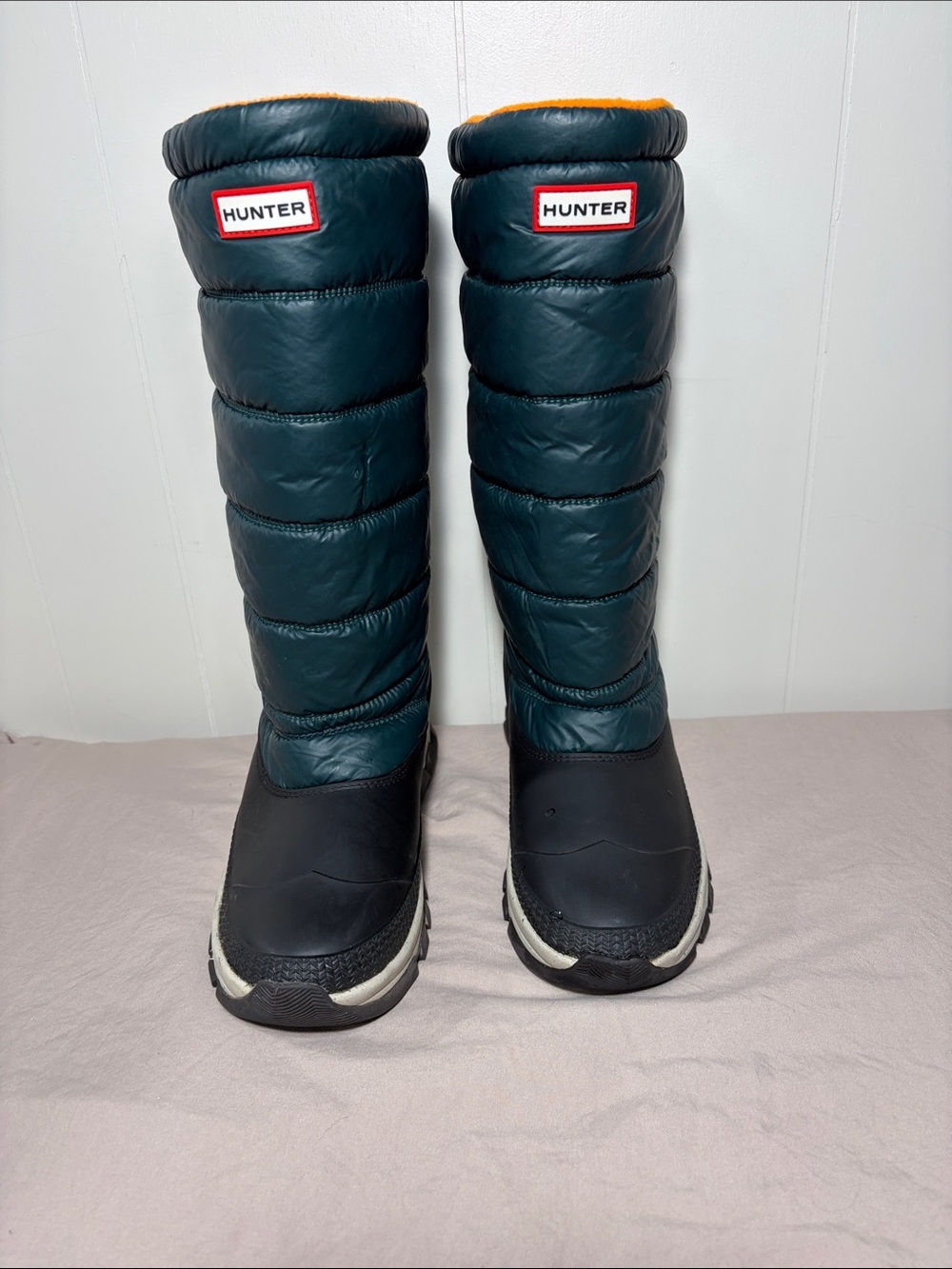 Hunter Tall Quilted Snow Boots in Teal with Black